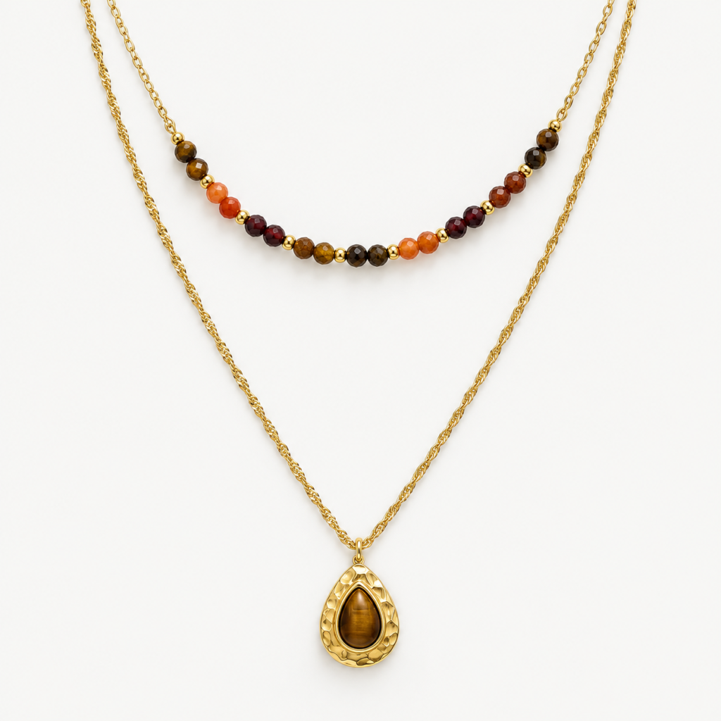 Double-Layer Waterdrop Tiger's Eye Necklace