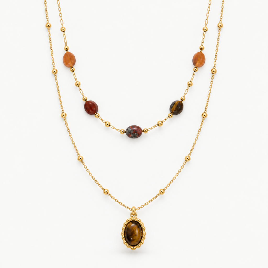 Double-layer tiger's eye necklace